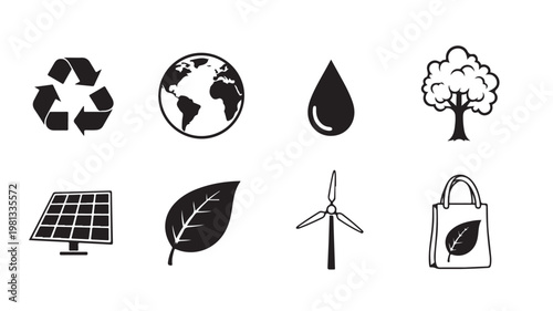 Ecology Icons Hand Drawn Doodle Style Vector Icons Set 