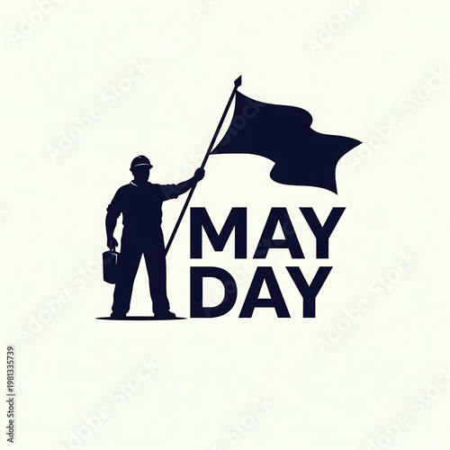 May day celebration with worker holding flag and briefcase, first may