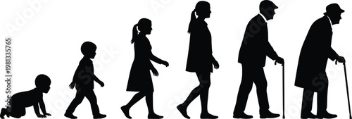 Human life cycle silhouette from infancy to old age progression