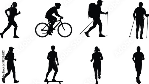 Active lifestyle silhouette collection runners cyclists and outdoor enthusiasts