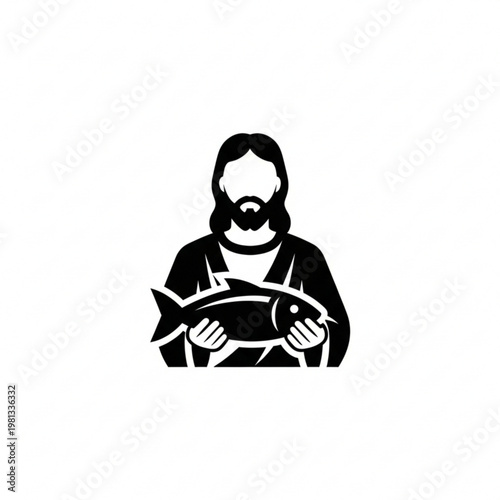 Jesus Christ Holding a Fish Vector Icon Illustration