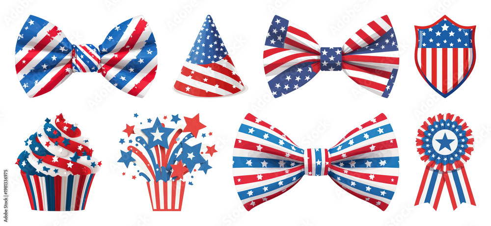 Fototapeta premium PNG Patriotic accessories with American flag, transparent background