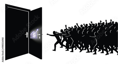 people rushing through open door to business opportunity