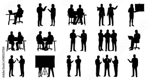Silhouettes of people in various dynamic group poses and activities isolated on transparent background, Vector