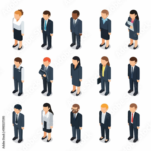 Diverse Group of Business Professionals Standing Together Isometric View.