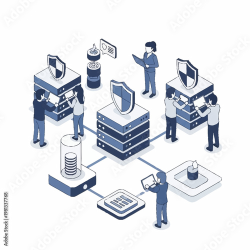 Cybersecurity Team Working on Network Security Systems and Data Protection.