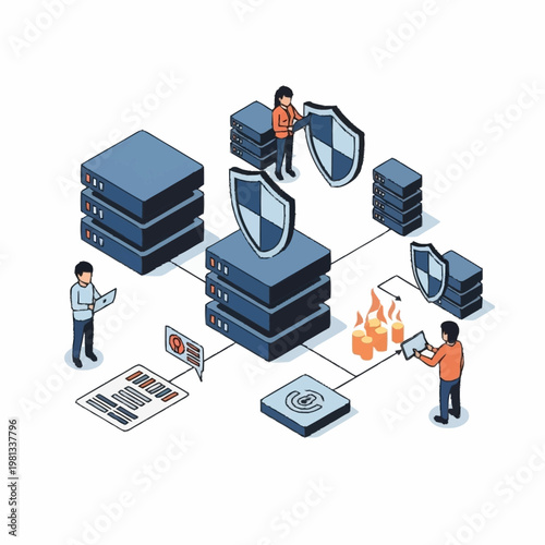 Cybersecurity network protection with servers and shields.
