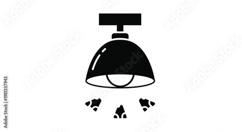 A simple black silhouette of a vintage style ceiling lamp emitting light downwards