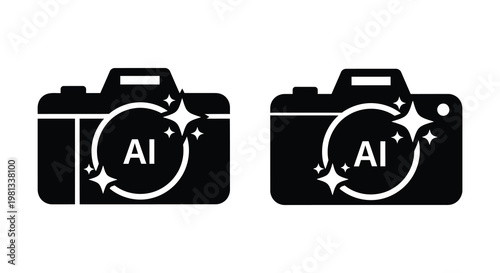 Two ai powered camera icons with sparkle effects a bold silhouette