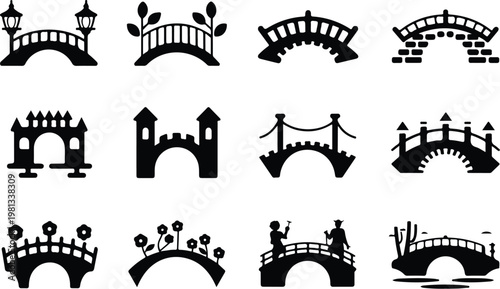 Bridge Silhouette Icon Road Structure Outline Design