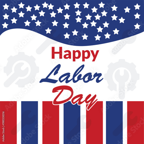 People celebrate Labor Day with American flag and tools