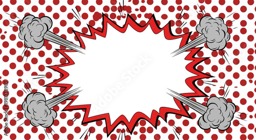 A graphic illustration of explosive effects with red dots and lightning bolts.