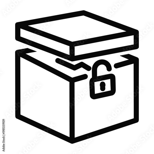 Open package box with unlocked padlock icon