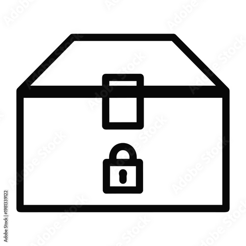 Closed package box with locked padlock icon