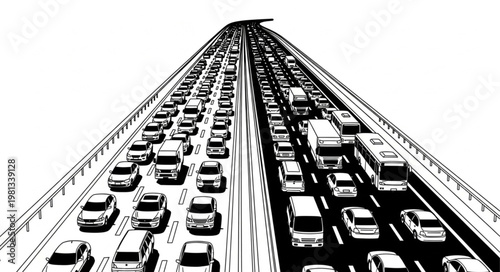 Heavy traffic jam on a multi-lane highway during rush hour.