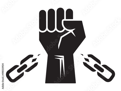 Broken Chains Fist Symbolizing Freedom