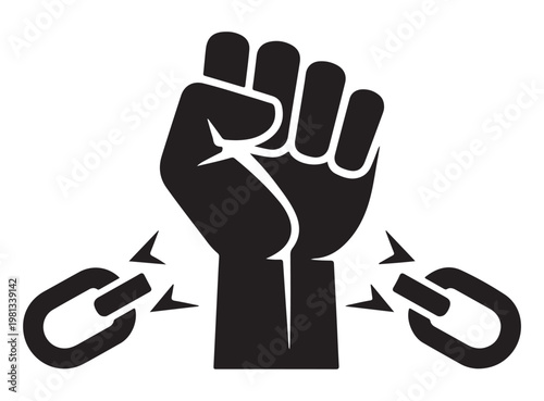 Raised Fist Breaking Chains Symbolizing Freedom