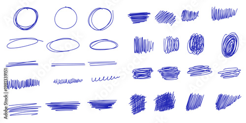  Pencil hand drawn round, oval emphasis elements, freehand line art black frames. Doodle style chalk sketches, round shapes on white background. Crayon outline ovals or ellipses set.Vector illustratio