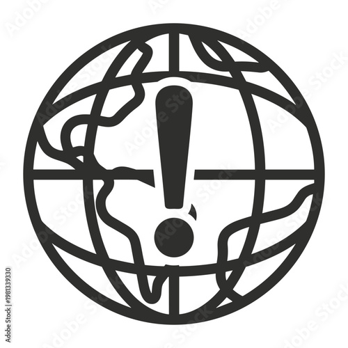 Globe icon with exclamation mark for global alert notification