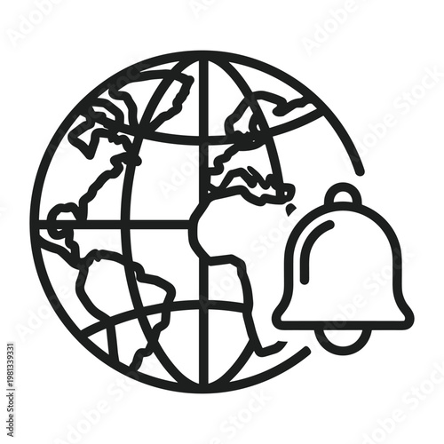 Globe icon with notification bell for global update alerts