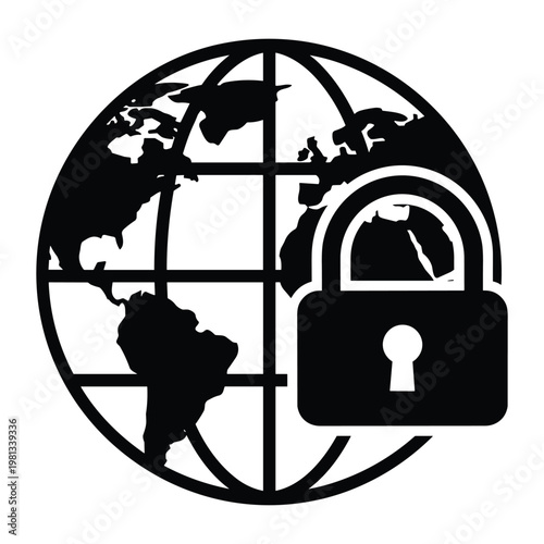 Globe icon with security padlock for global data protection