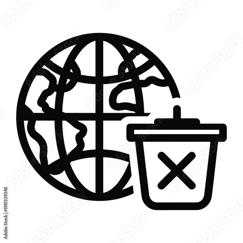 Global delete icon with earth globe and trash can vector illustration