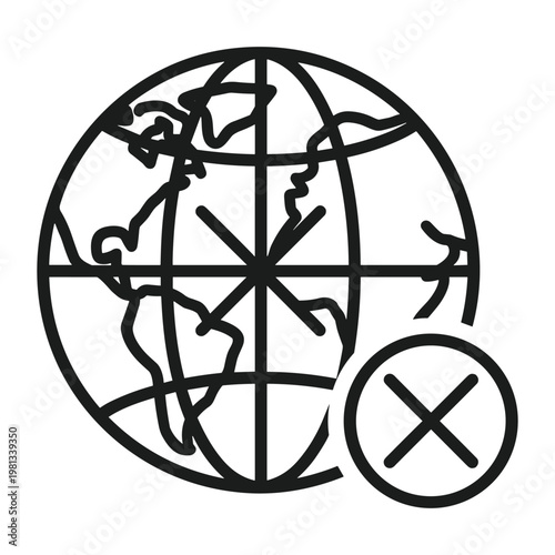 Global remove icon with earth globe and X mark vector illustration
