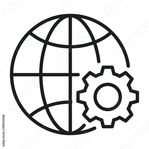Global settings icon with earth globe and gear cog vector illustration