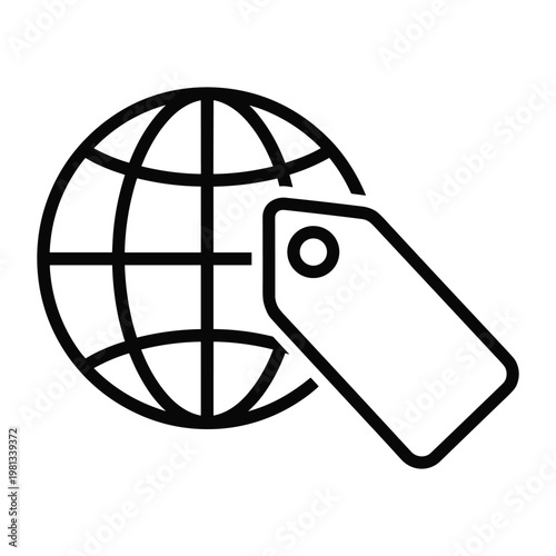 Global tag icon with earth globe and price label vector graphic