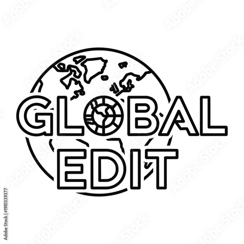 Global edit text logo with line art globe icon for branding design