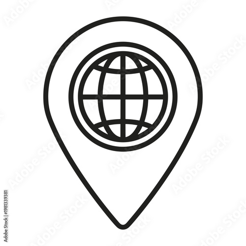 Globe map icon inside location pin for global business navigation