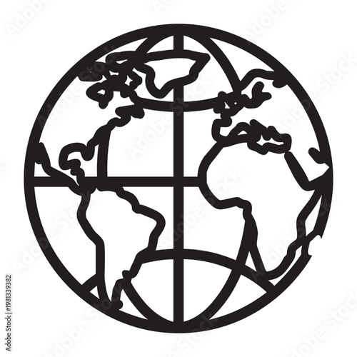 Black outline globe vector icon for international business branding
