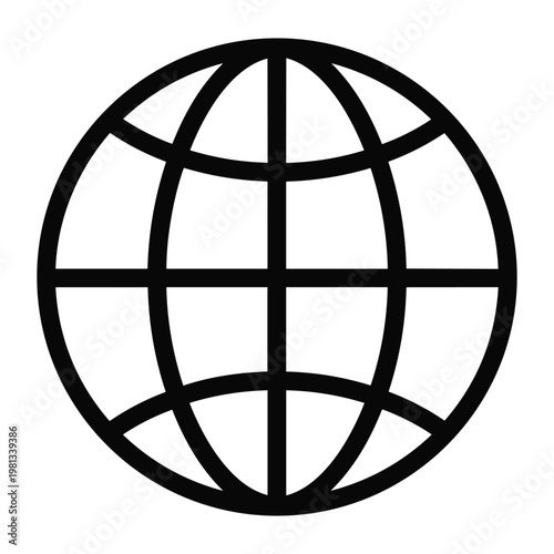 Minimalist black outline globe icon for world travel and geography