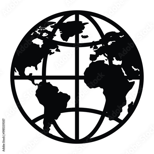 Detailed black silhouette globe icon for global business strategy