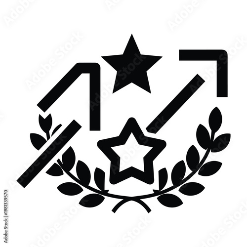 Success achievement icon with stars and laurel wreath vector graphic