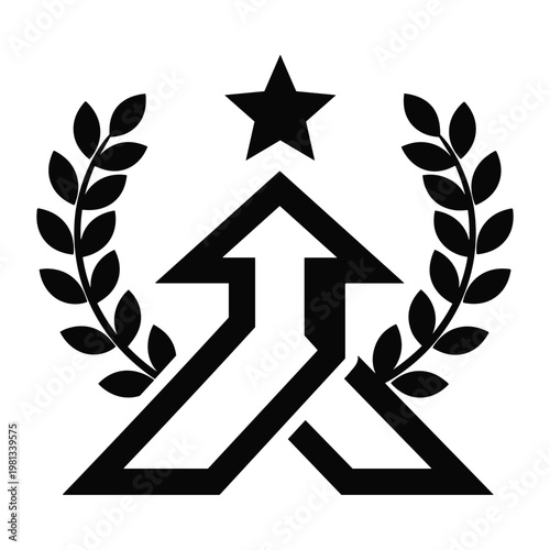 Growth and success arrow icon with star and laurel wreath design
