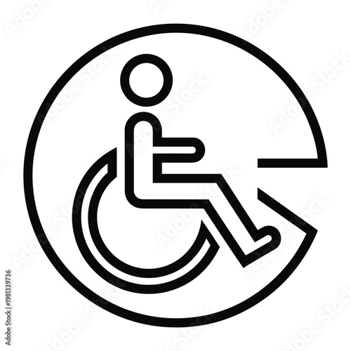 Wheelchair accessibility symbol with cut out circle design element