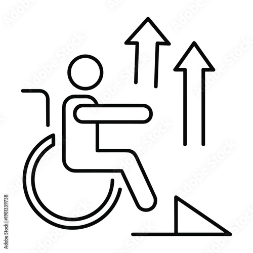 Wheelchair accessibility ramp icon with directional arrows graphic