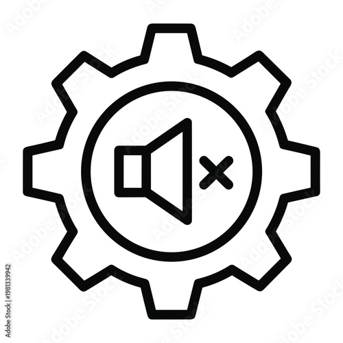 Speaker mute icon inside a gear for audio settings and configuration