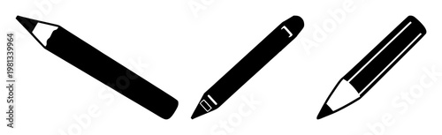 Edit pencil tool set with solid black color and simple glyph design featuring creative, write, draw with modify and update