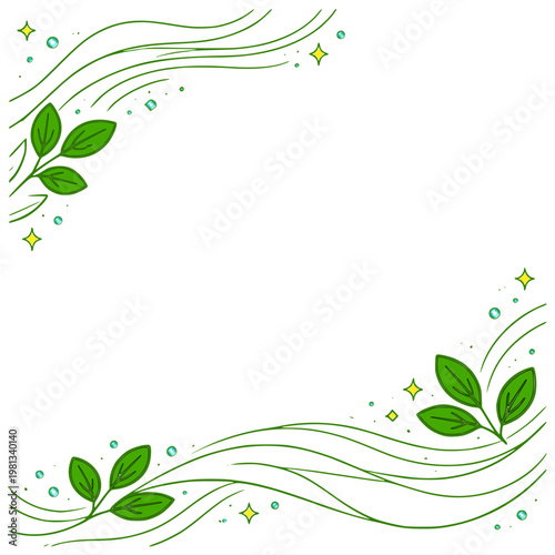 Abstract Eco Background with Green Leaves and Flowing Lines Frame Design