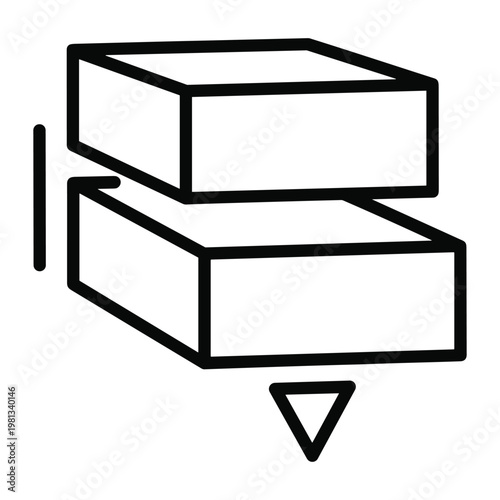Layered boxes with dimension indicator icon