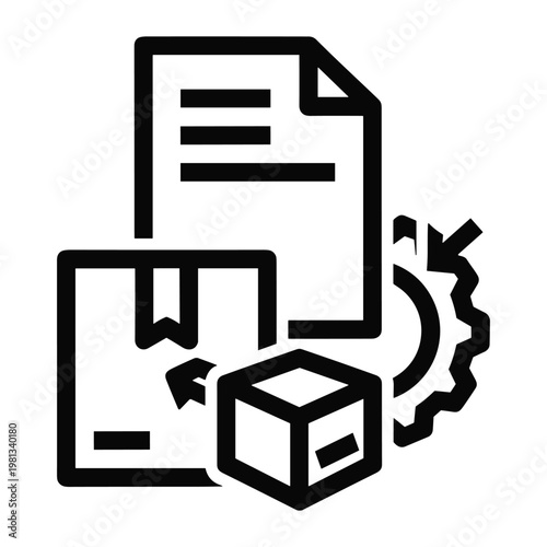 Document and folder icons with gears vector graphic