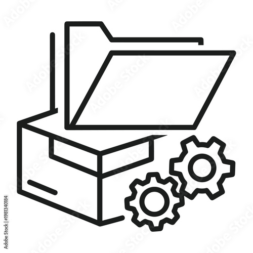 Folder and gear icons for file processing vector graphic