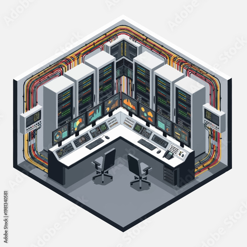Computer Server Room Data Center Interior.