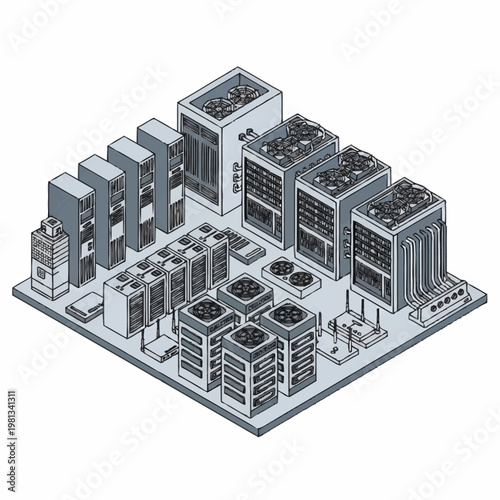 Data center server room infrastructure.