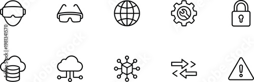 A collection of modern technology and security icons on a white background