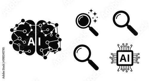 Artificial intelligence concepts with brain and search tools a silhouette