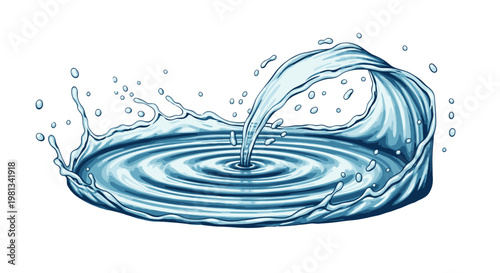 Water splash with ripples and droplets.