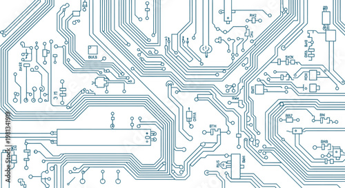 Circuit board design with complex pathways.